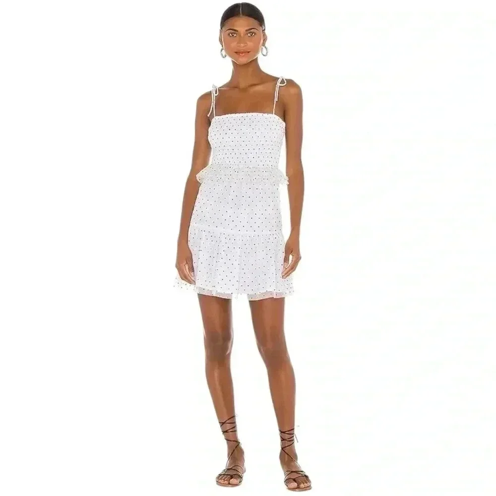 LOVERS + FRIENDS | NWOT Blakeley Mini Dress | Black White Polka Dot Ruffles | L - Picture 11 of 11